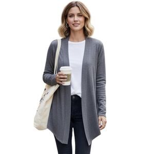 White Stag Cardigan Sweater Womens XL Gray Open Front Drape Hem Long Sleeve